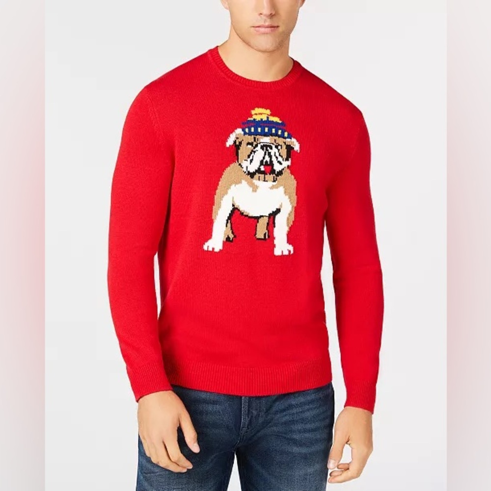 Club Room Bulldog Design Red Cotton Sweater